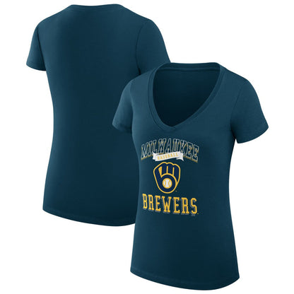 Milwaukee Brewers G-III 4Her by Carl Banks Women's Super-Slim Fit Lightweight Team Logo Graphic V-Neck T-Shirt - Navy