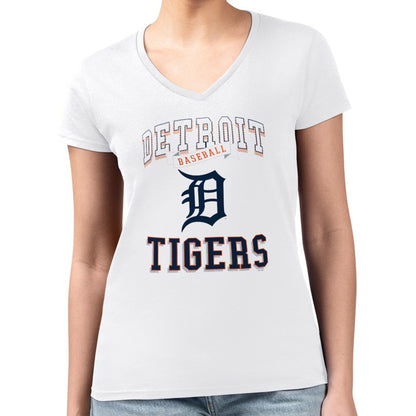 Detroit Tigers G-III 4Her by Carl Banks Women's Super-Slim Fit Lightweight Team Logo Graphic V-Neck T-Shirt - White