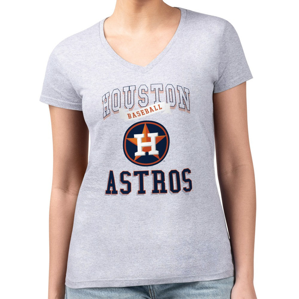 Houston Astros G-III 4Her by Carl Banks Women's Super-Slim Fit Lightweight Team Logo Graphic V-Neck T-Shirt - Heather Gray
