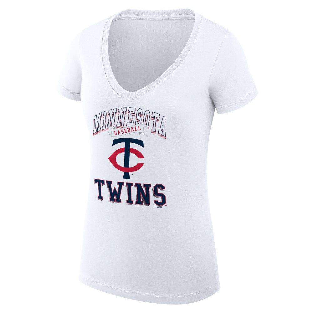 Minnesota Twins G-III 4Her by Carl Banks Women's Super-Slim Fit Lightweight Team Logo Graphic V-Neck T-Shirt - White