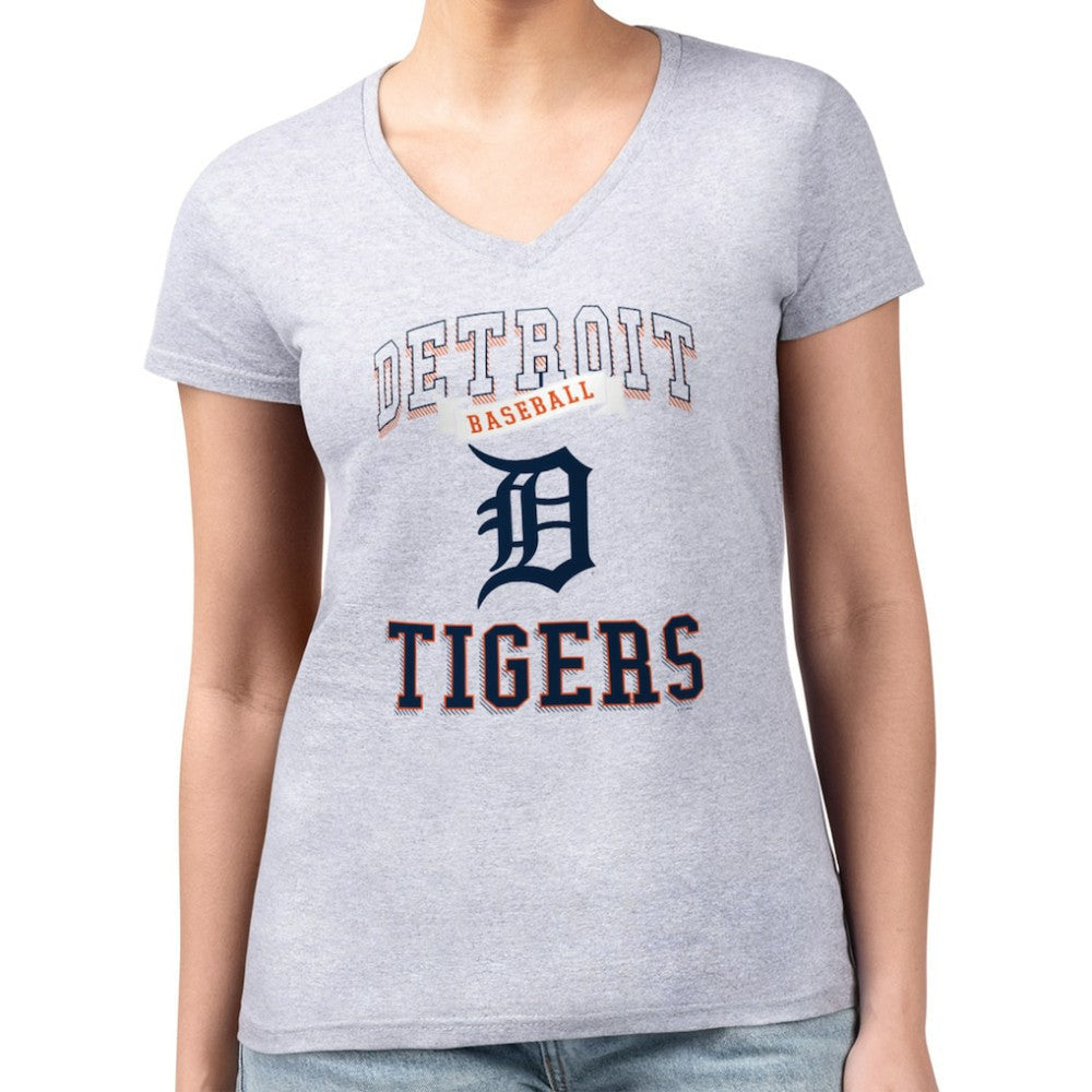 Detroit Tigers G-III 4Her by Carl Banks Women's Super-Slim Fit Lightweight Team Logo Graphic V-Neck T-Shirt - Heather Gray
