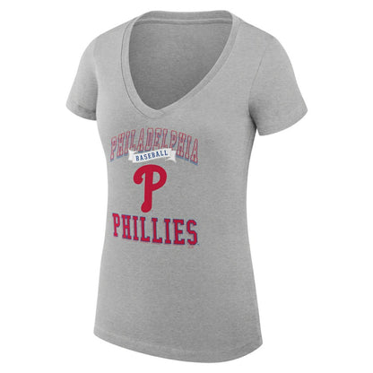 Philadelphia Phillies G-III 4Her by Carl Banks Women's Super-Slim Fit Lightweight Team Logo Graphic V-Neck T-Shirt - Heather Gray