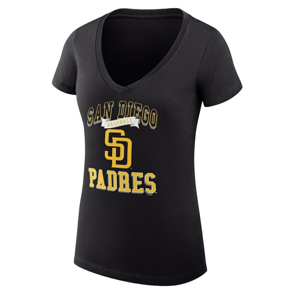 San Diego Padres G-III 4Her by Carl Banks Women's Super-Slim Fit Lightweight Team Logo Graphic V-Neck T-Shirt - Black