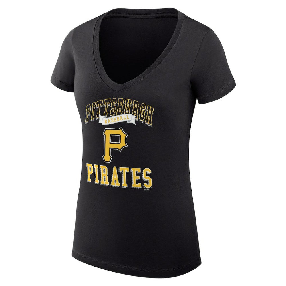 Pittsburgh Pirates G-III 4Her by Carl Banks Women's Super-Slim Fit Lightweight Team Logo Graphic V-Neck T-Shirt - Black