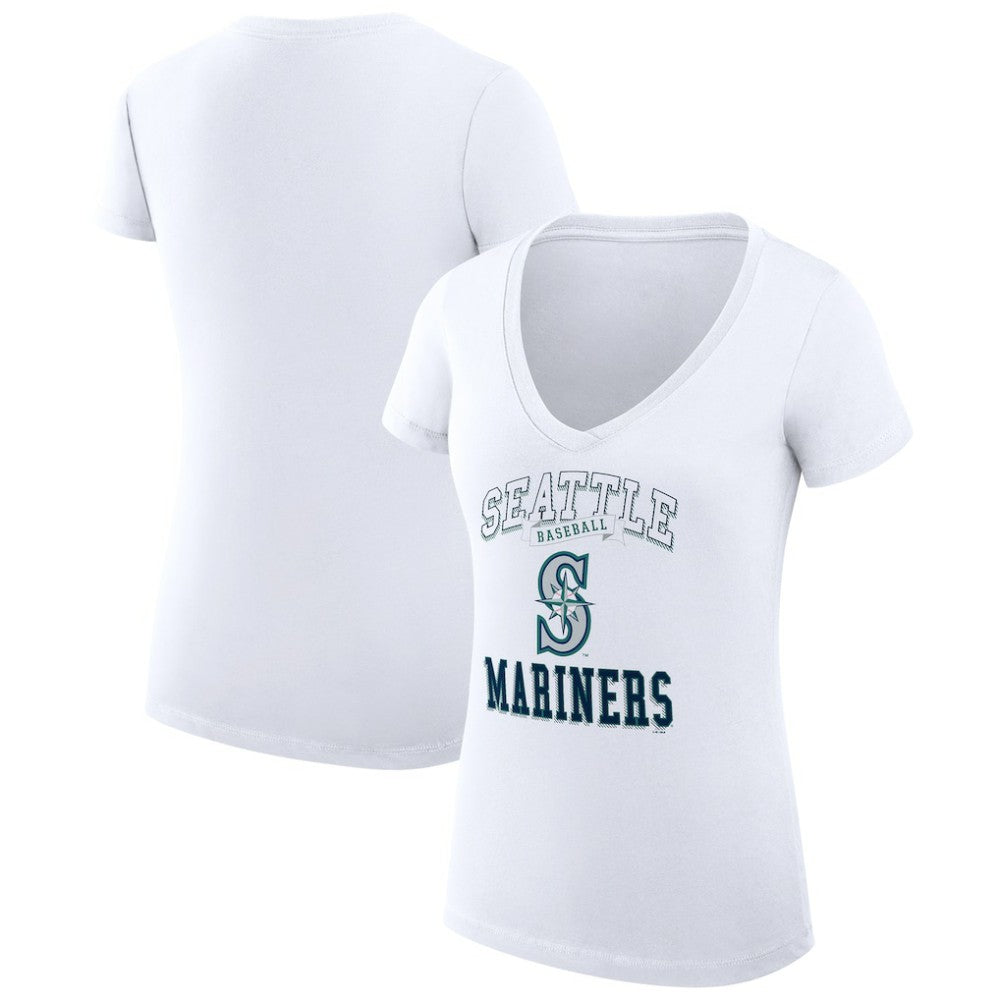 Seattle Mariners G-III 4Her by Carl Banks Women's Super-Slim Fit Lightweight Team Logo Graphic V-Neck T-Shirt - White