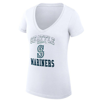 Seattle Mariners G-III 4Her by Carl Banks Women's Super-Slim Fit Lightweight Team Logo Graphic V-Neck T-Shirt - White