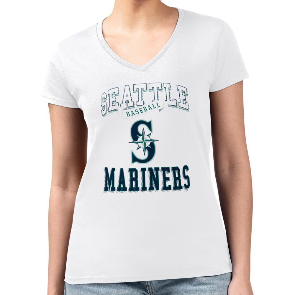 Seattle Mariners G-III 4Her by Carl Banks Women's Super-Slim Fit Lightweight Team Logo Graphic V-Neck T-Shirt - White
