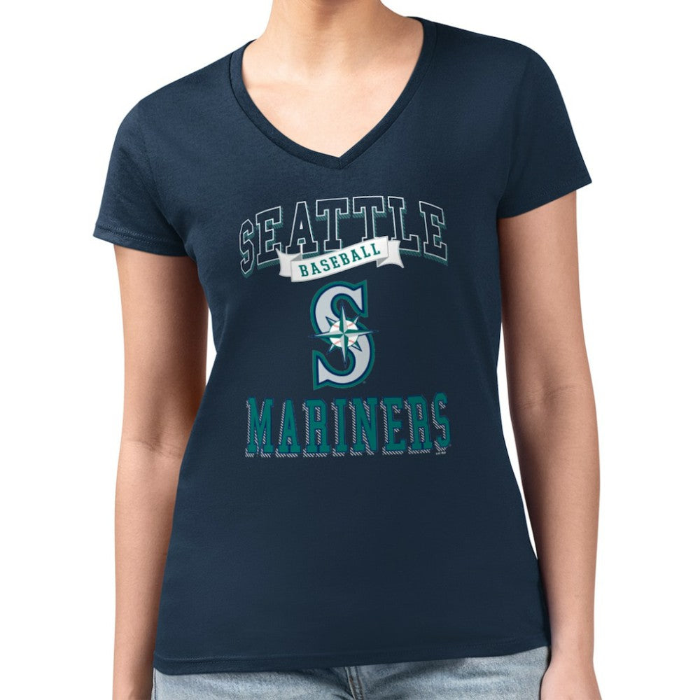 Seattle Mariners G-III 4Her by Carl Banks Women's Super-Slim Fit Lightweight Team Logo Graphic V-Neck T-Shirt - Navy
