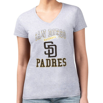 San Diego Padres G-III 4Her by Carl Banks Women's Super-Slim Fit Lightweight Team Logo Graphic V-Neck T-Shirt - Heather Gray