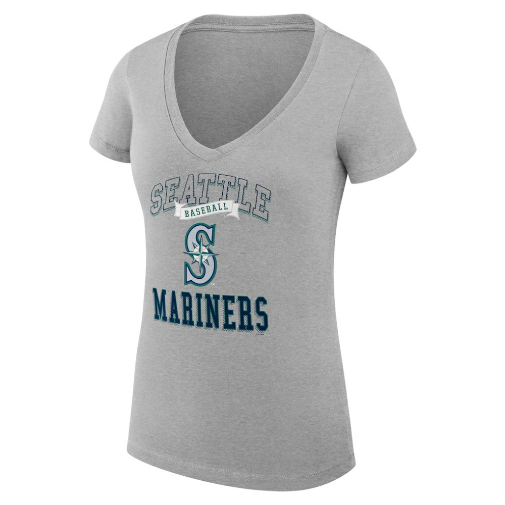 Seattle Mariners G-III 4Her by Carl Banks Women's Super-Slim Fit Lightweight Team Logo Graphic V-Neck T-Shirt - Heather Gray