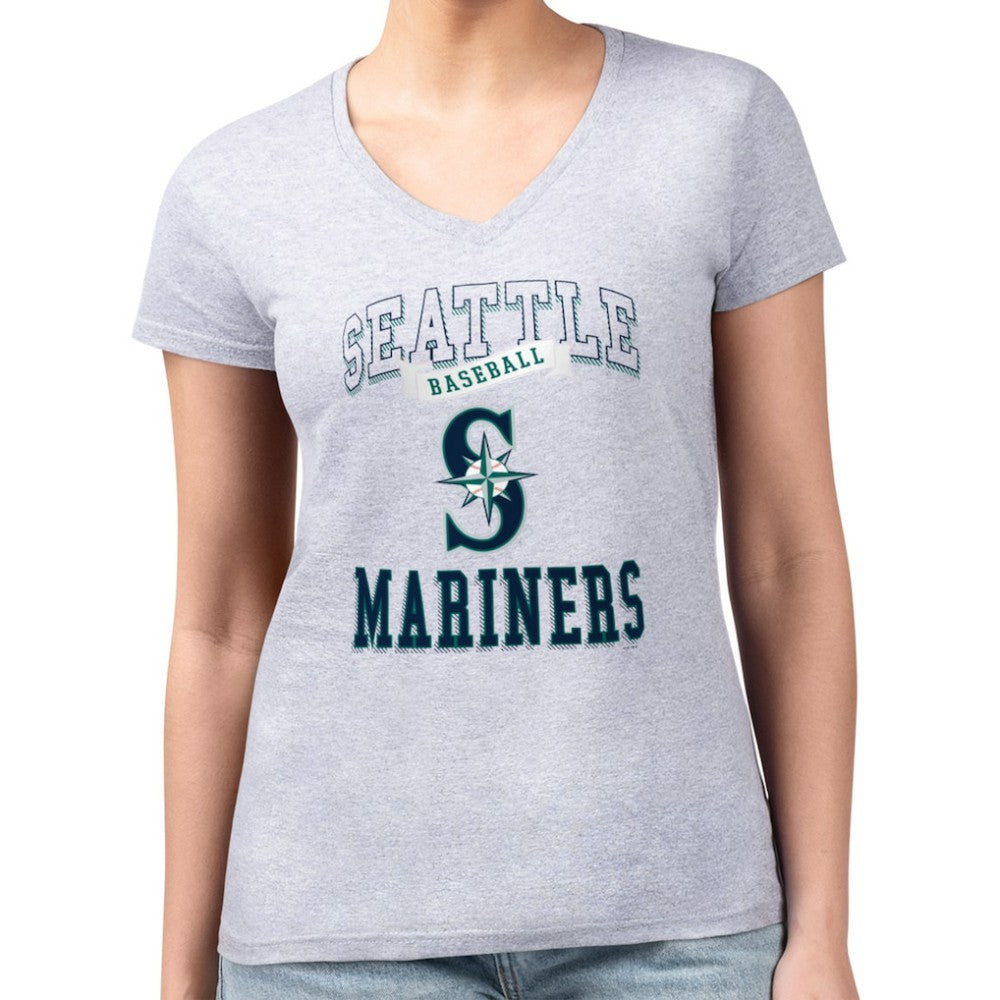 Seattle Mariners G-III 4Her by Carl Banks Women's Super-Slim Fit Lightweight Team Logo Graphic V-Neck T-Shirt - Heather Gray