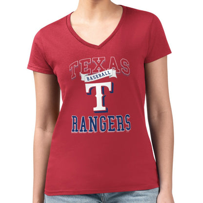 Texas Rangers G-III 4Her by Carl Banks Women's Super-Slim Fit Lightweight Team Logo Graphic V-Neck T-Shirt - Red