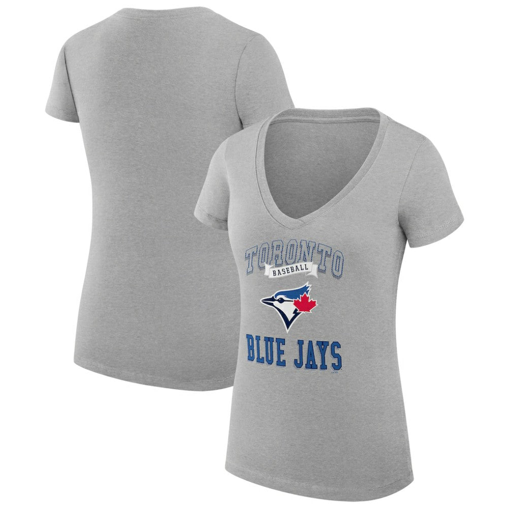 Toronto Blue Jays G-III 4Her by Carl Banks Women's Super-Slim Fit Lightweight Team Logo Graphic V-Neck T-Shirt - Heather Gray