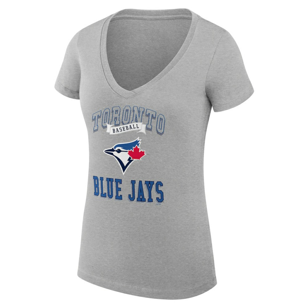 Toronto Blue Jays G-III 4Her by Carl Banks Women's Super-Slim Fit Lightweight Team Logo Graphic V-Neck T-Shirt - Heather Gray