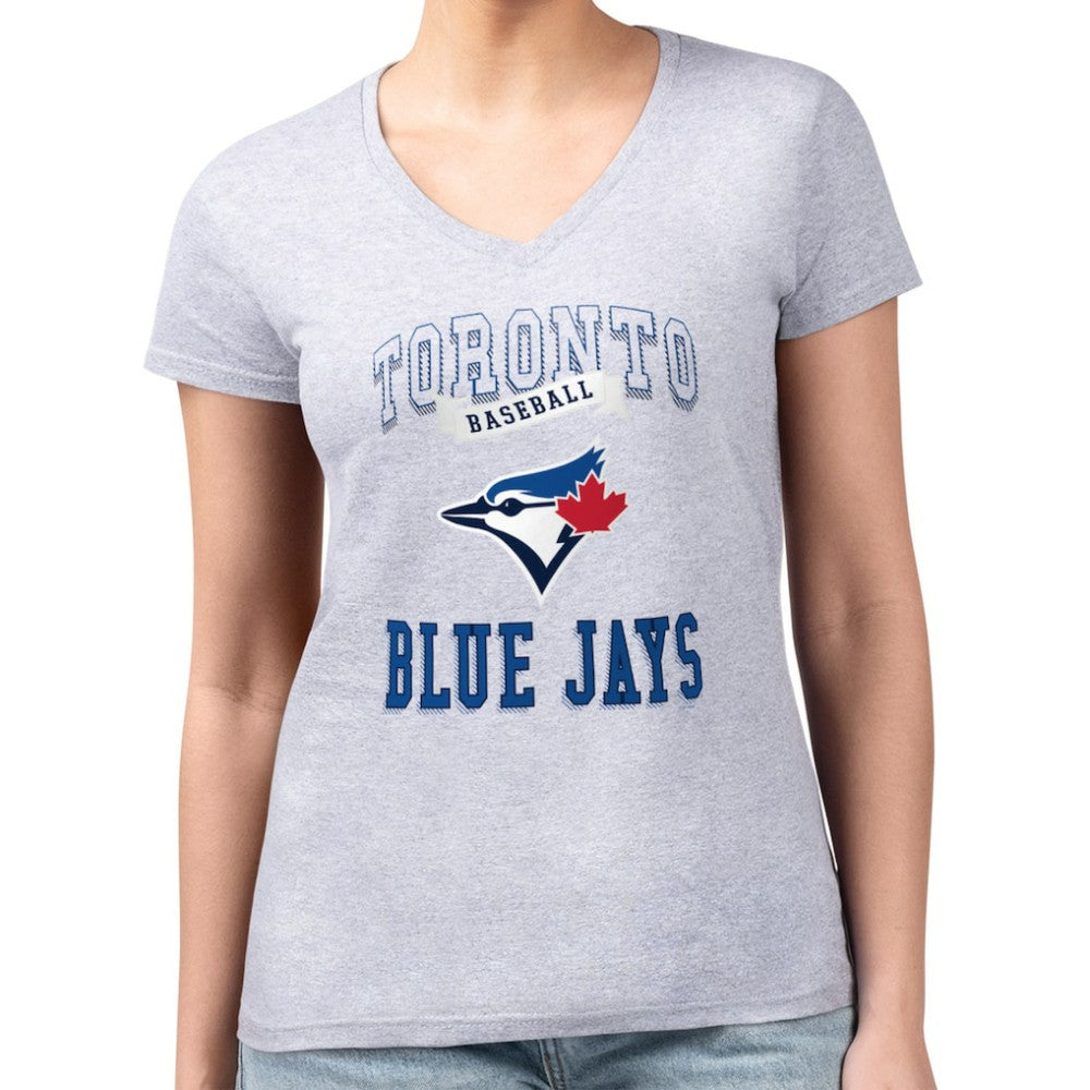 Toronto Blue Jays G-III 4Her by Carl Banks Women's Super-Slim Fit Lightweight Team Logo Graphic V-Neck T-Shirt - Heather Gray