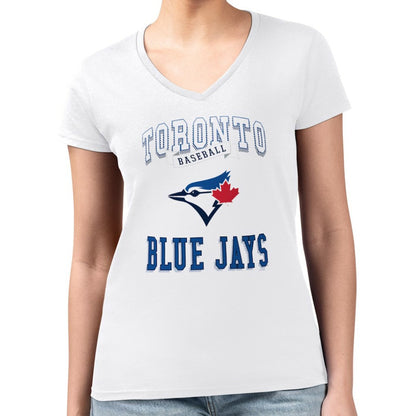 Toronto Blue Jays G-III 4Her by Carl Banks Women's Super-Slim Fit Lightweight Team Logo Graphic V-Neck T-Shirt - White