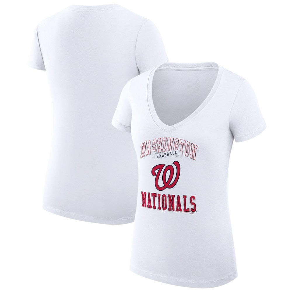 Washington Nationals G-III 4Her by Carl Banks Women's Super-Slim Fit Lightweight Team Logo Graphic V-Neck T-Shirt - White