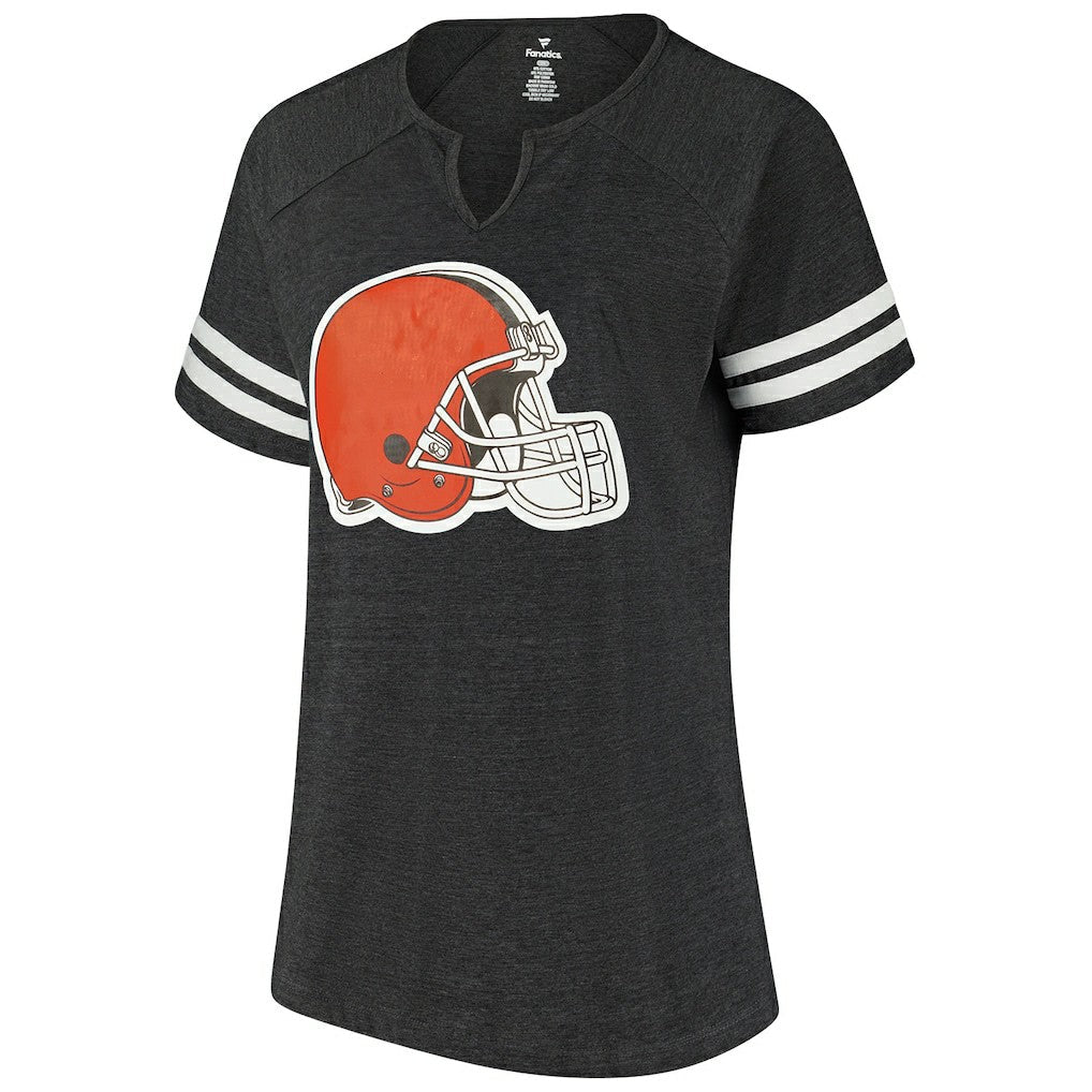 Cleveland Browns Women's Plus Size Logo Striped Raglan Notch Neck T-Shirt - Charcoal online