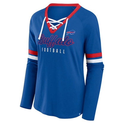 Buffalo Bills Women's Plus Size Won & Done Lace-Up V-Neck Long Sleeve T-Shirt - Royal outlet