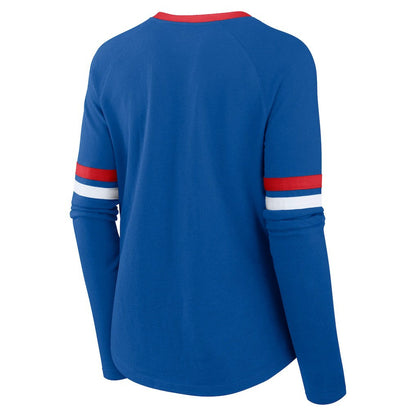 Buffalo Bills Women's Plus Size Won & Done Lace-Up V-Neck Long Sleeve T-Shirt - Royal outlet
