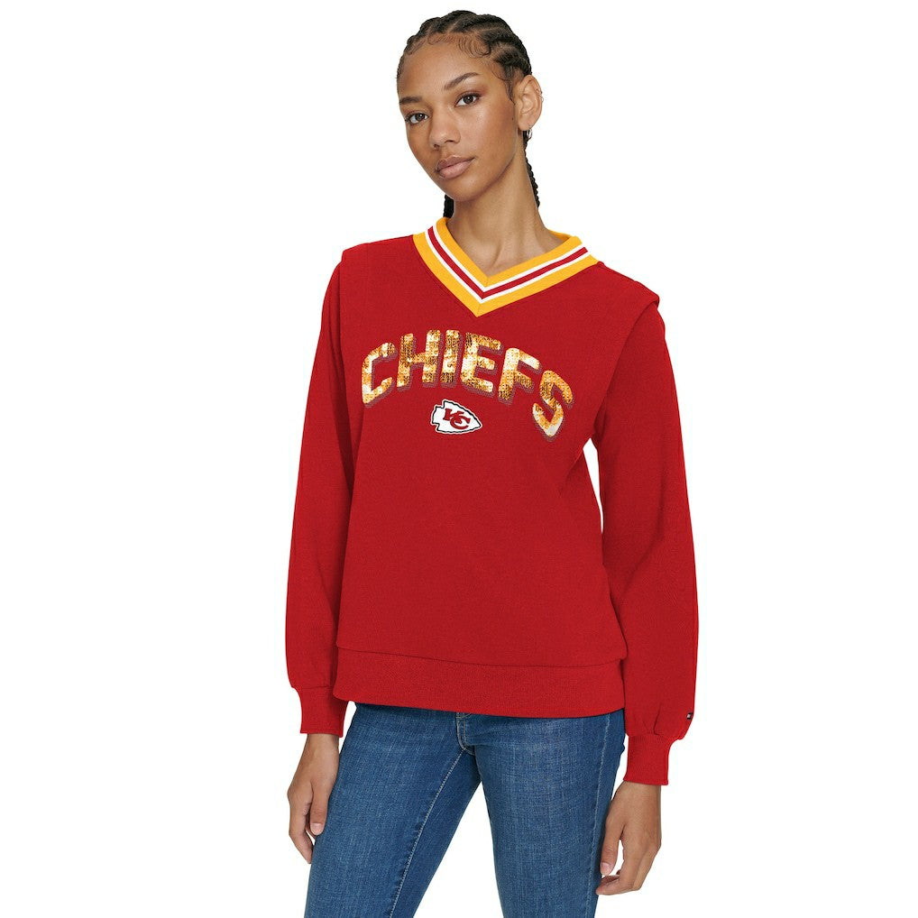 Kansas City Chiefs Tommy Hilfiger Women's Alice V-Neck Pullover Sweatshirt - Red online