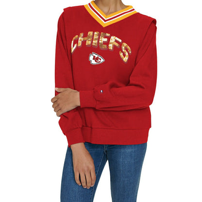 Kansas City Chiefs Tommy Hilfiger Women's Alice V-Neck Pullover Sweatshirt - Red online