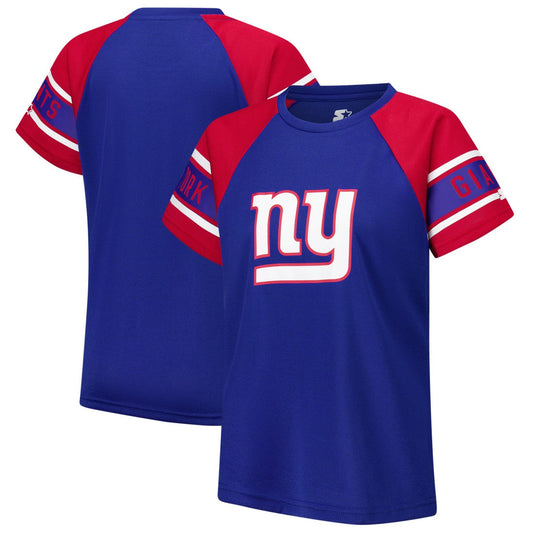 New York Giants Starter Women's 1st Rounder Color Block Raglan Top - Royal for sale
