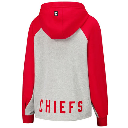 Kansas City Chiefs DKNY Sport Women's Joy Cropped Raglan Pullover Hoodie - Gray/Red for sale