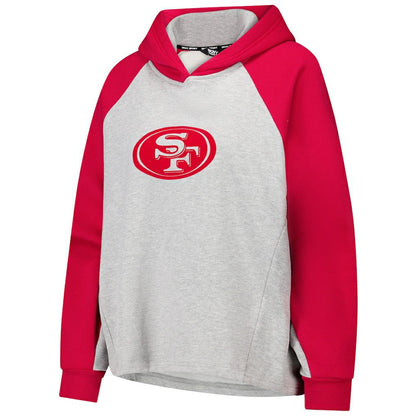 San Francisco 49ers DKNY Sport Women's Joy Cropped Raglan Pullover Hoodie - Gray/Scarlet cheap