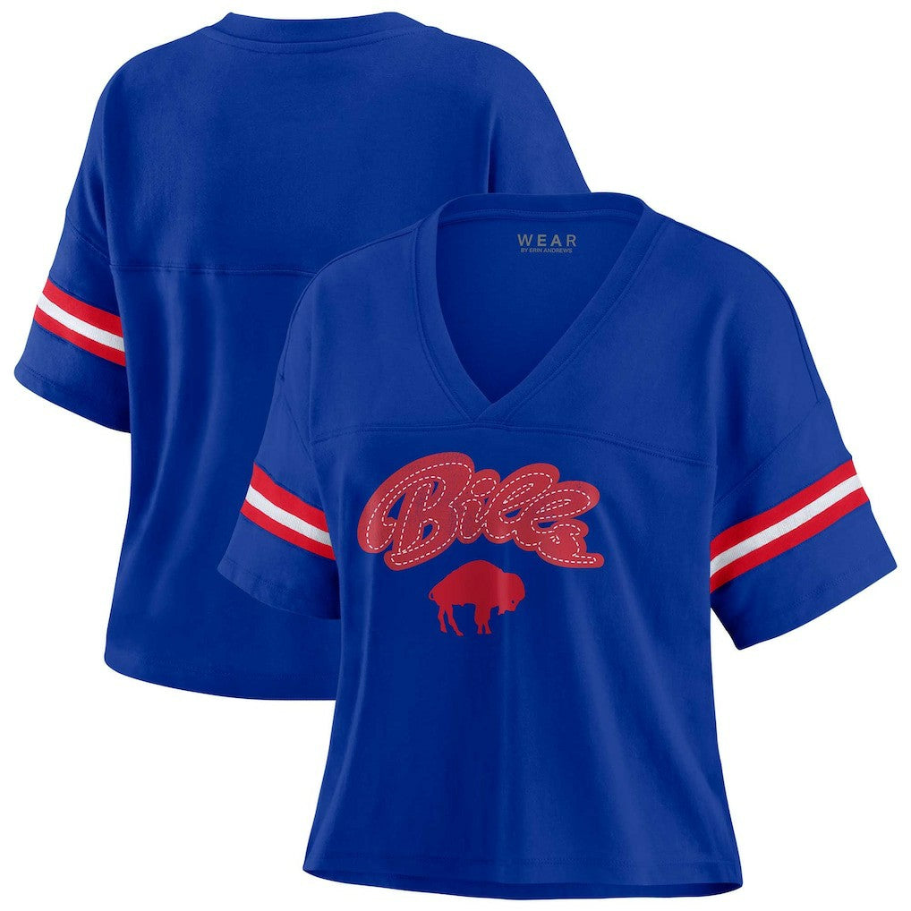 Buffalo Bills WEAR by Erin Andrews Women's Plus Size Color Block Boxy V-Neck T-Shirt - Royal online