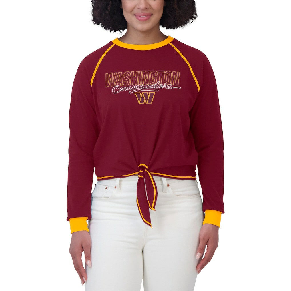 Washington Commanders WEAR by Erin Andrews Women's Tie-Front Long Sleeve T-Shirt - Burgundy online