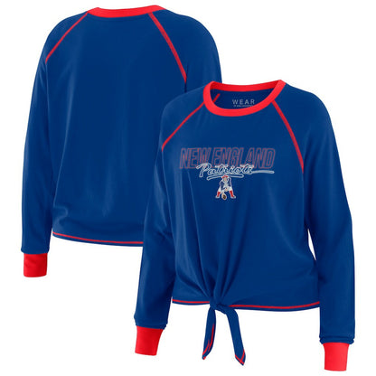 New England Patriots WEAR by Erin Andrews Women's Tie-Front Long Sleeve T-Shirt - Royal on sale