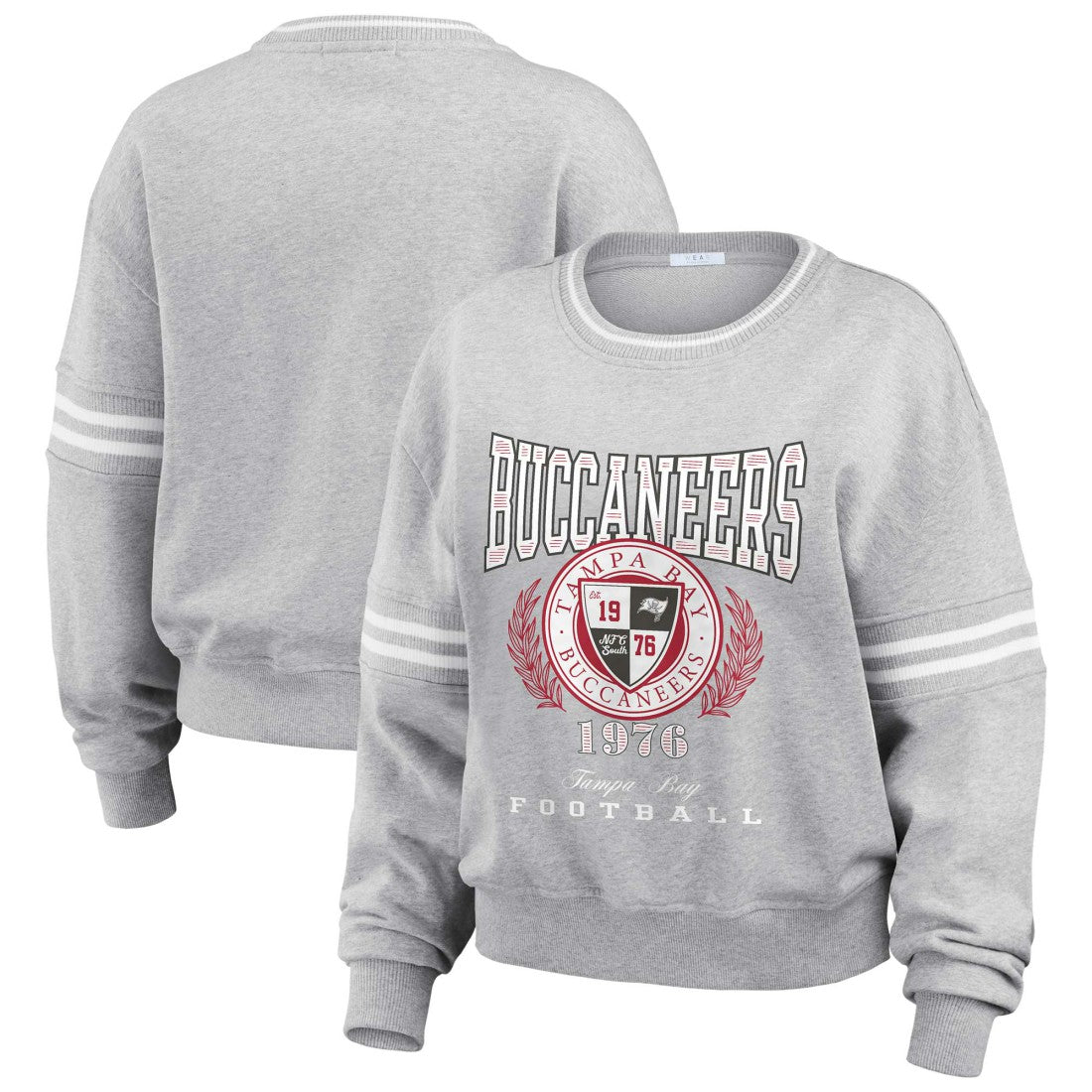 Tampa Bay Buccaneers WEAR by Erin Andrews Women's Cropped Pullover Sweatshirt - Heather Gray cheap