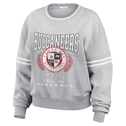 Tampa Bay Buccaneers WEAR by Erin Andrews Women's Cropped Pullover Sweatshirt - Heather Gray cheap