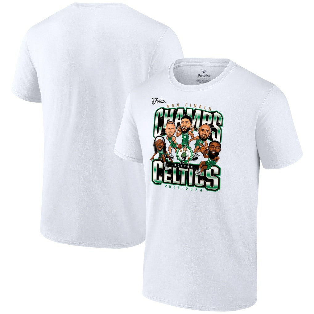 Boston Celtics 2024 NBA Finals Champions Pull Up Jumper Caricature T-Shirt - White | Fanatics shop