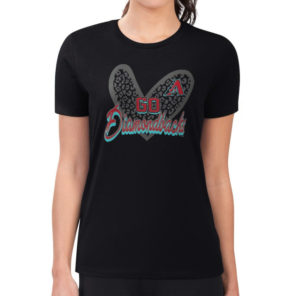 Arizona Diamondbacks G-III 4Her by Carl Banks Women's Super-Slim Fit Lightweight Leopard Heart T-Shirt - Black