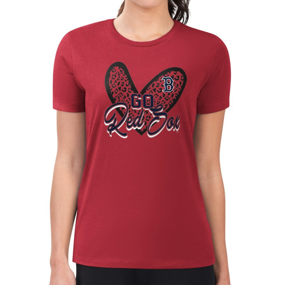 Boston Red Sox G-III 4Her by Carl Banks Women's Super-Slim Fit Lightweight Leopard Heart T-Shirt - Red