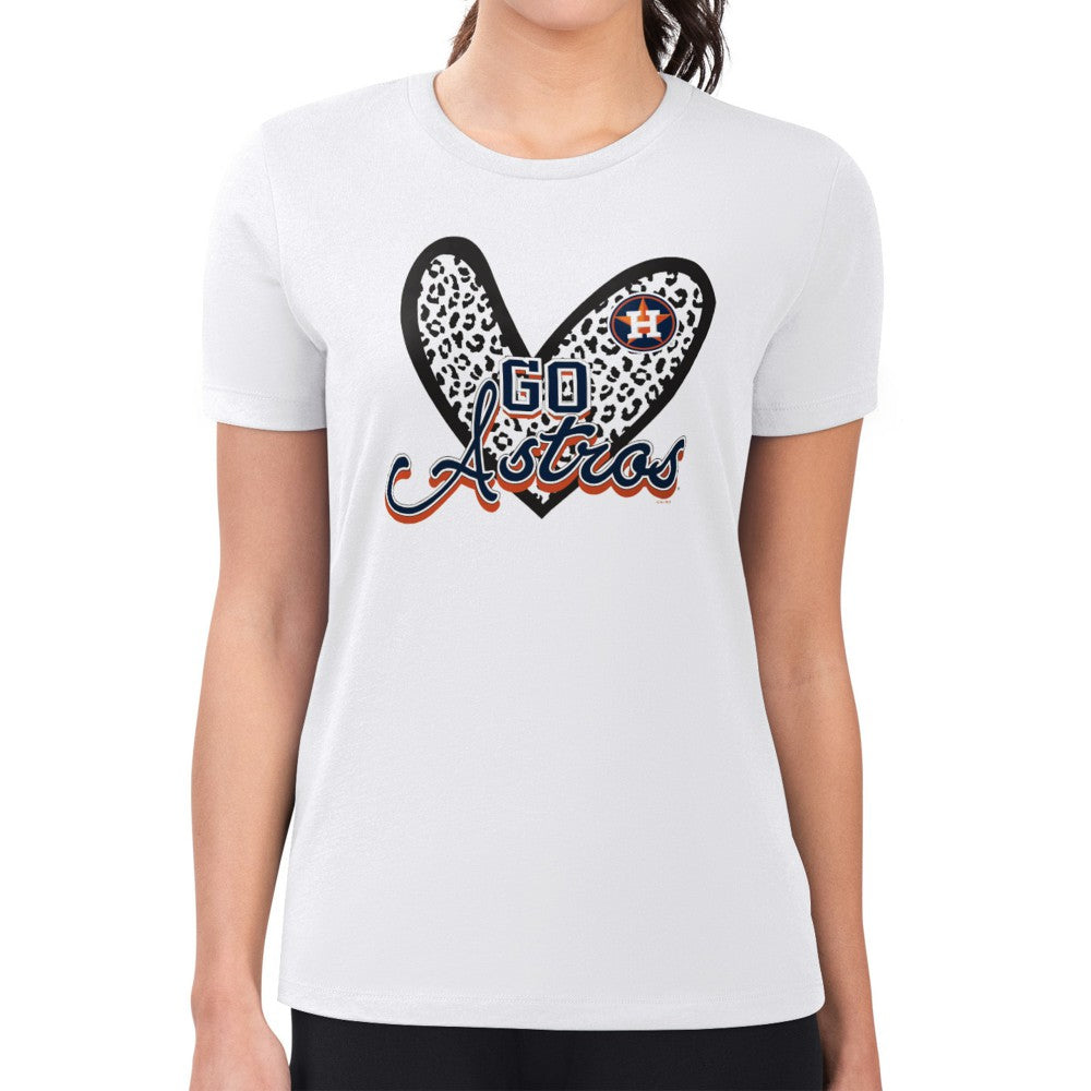 Houston Astros G-III 4Her by Carl Banks Women's Super-Slim Fit Lightweight Leopard Heart T-Shirt - White