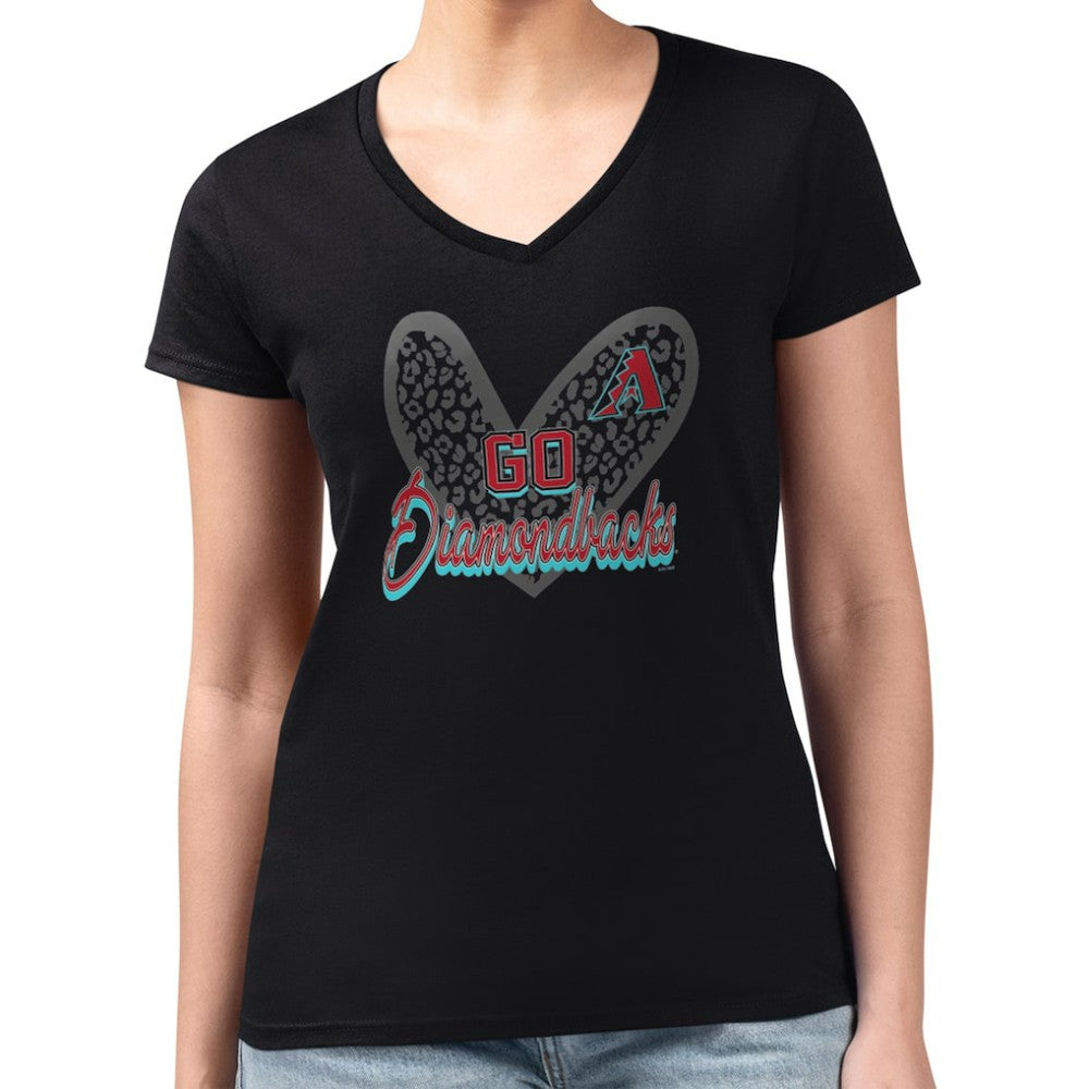 Arizona Diamondbacks G-III 4Her by Carl Banks Women's Super-Slim Fit Lightweight Leopard Heart V-Neck T-Shirt - Black