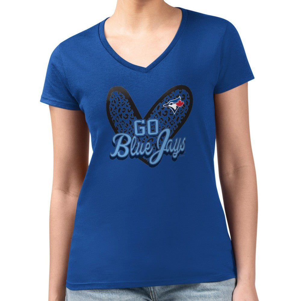 Toronto Blue Jays G-III 4Her by Carl Banks Women's Super-Slim Fit Lightweight Leopard Heart V-Neck T-Shirt - Royal
