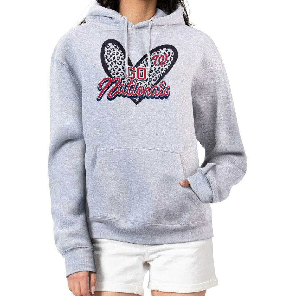 Washington Nationals G-III 4Her by Carl Banks Women's Leopard Heart Pullover Hoodie - Heather Gray