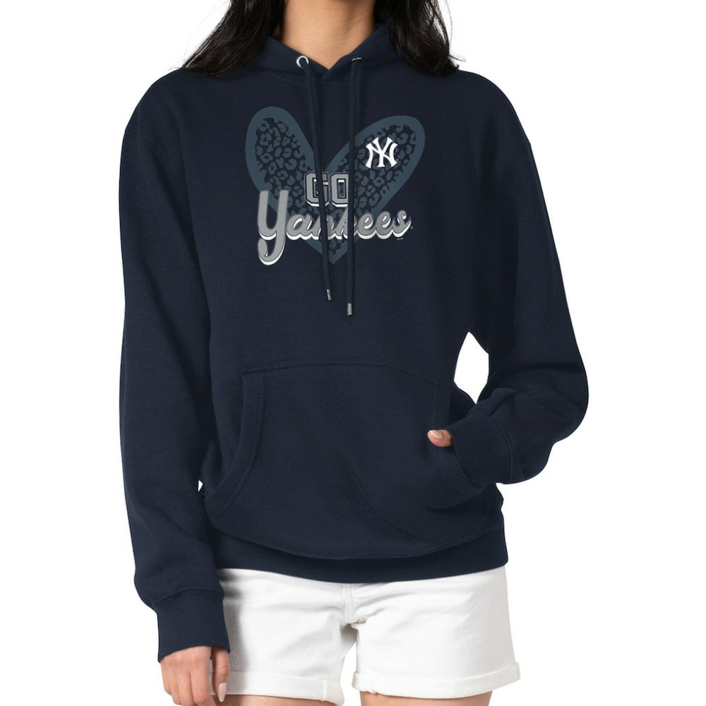 New York Yankees G-III 4Her by Carl Banks Women's Leopard Heart Pullover Hoodie - Navy