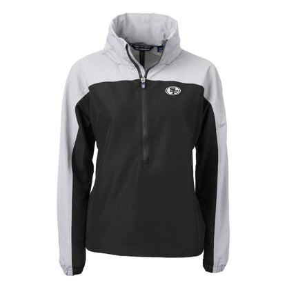 San Francisco 49ers Cutter & Buck Women's Charter Eco Recycled Half-Zip Hoodie Anorak Jacket - Black/Gray on sale