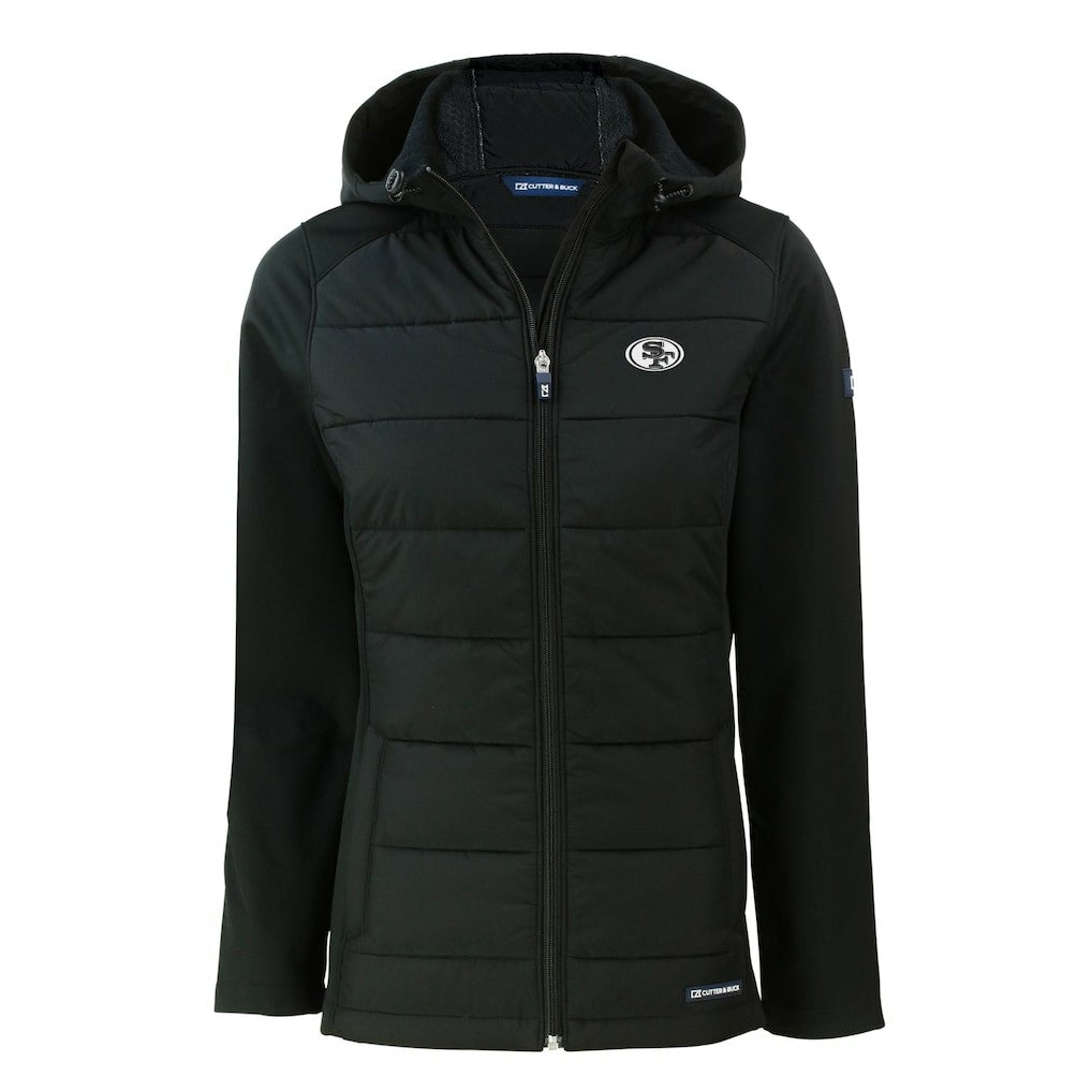San Francisco 49ers Cutter & Buck Women's Evoke Hybrid Eco Softshell Recycled Full-Zip Hoodie Jacket - Black sale