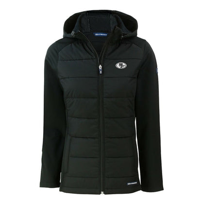 San Francisco 49ers Cutter & Buck Women's Evoke Hybrid Eco Softshell Recycled Full-Zip Hoodie Jacket - Black sale