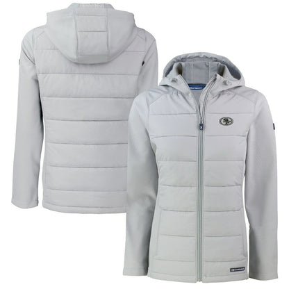 San Francisco 49ers Cutter & Buck Women's Evoke Hybrid Eco Softshell Recycled Full-Zip Hoodie Jacket - Gray discount