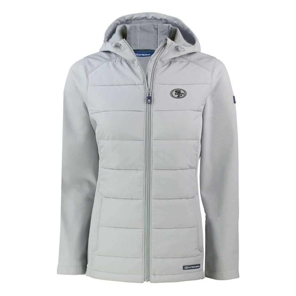San Francisco 49ers Cutter & Buck Women's Evoke Hybrid Eco Softshell Recycled Full-Zip Hoodie Jacket - Gray discount