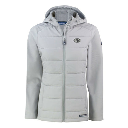 San Francisco 49ers Cutter & Buck Women's Evoke Hybrid Eco Softshell Recycled Full-Zip Hoodie Jacket - Gray discount