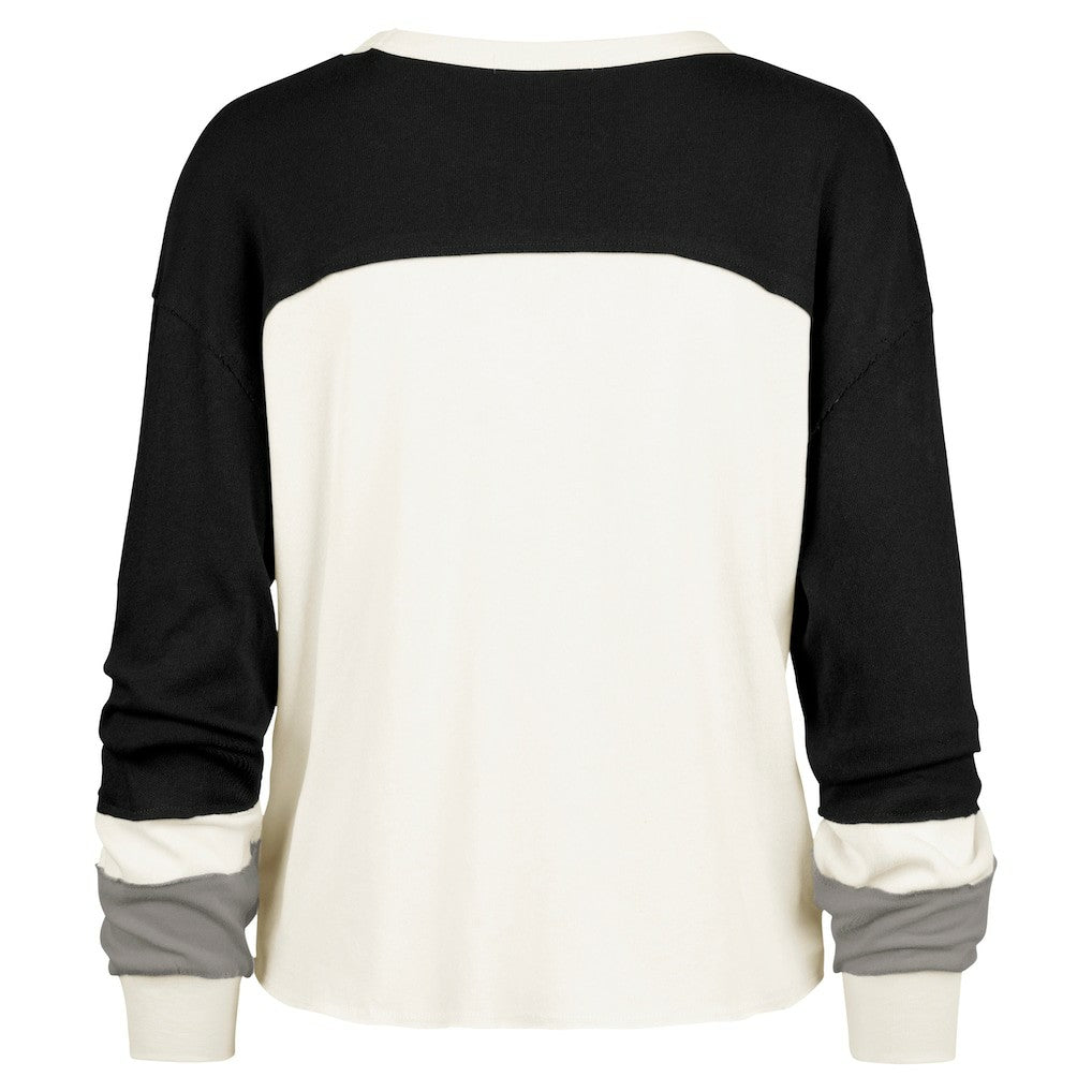 Carolina Panthers '47 Women's Double Header Curve Raglan Long Sleeve Crop Top - Cream on sale