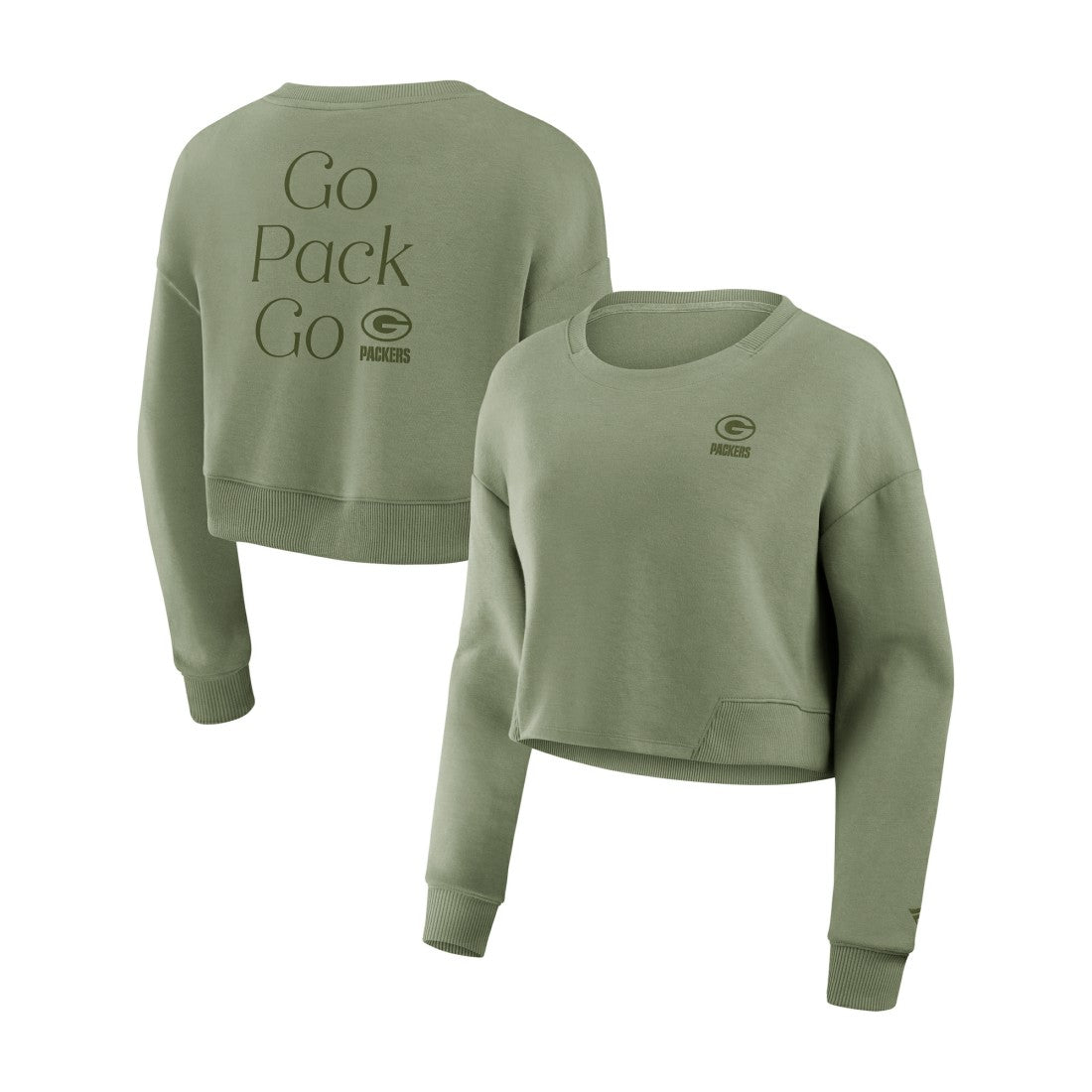 Green Bay Packers Women's Studio Tri-Blend Cropped Pullover Sweatshirt - Olive on sale